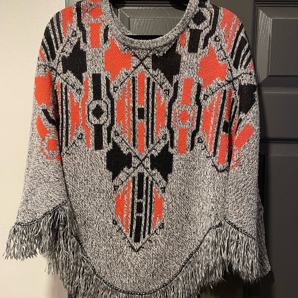 Mossimo Supply Co. Black and Orange Geometric Poncho